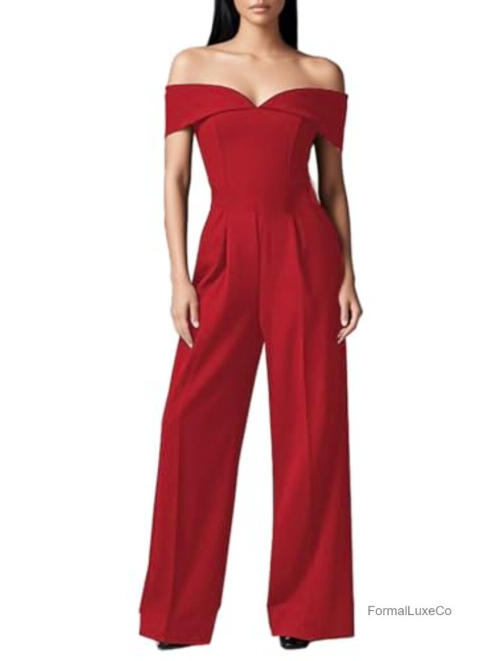 Off Shoulder Wide Leg Jumpsuit Sleeveless Back Zipper Cocktail Party